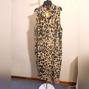 Leopard Print Sleeveless Maxi Swimsuit  Cover Up